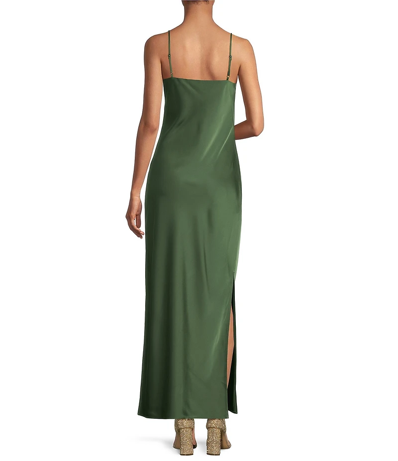 Gianni Bini Haven Satin V-Neck Sleeveless Maxi Slip Dress