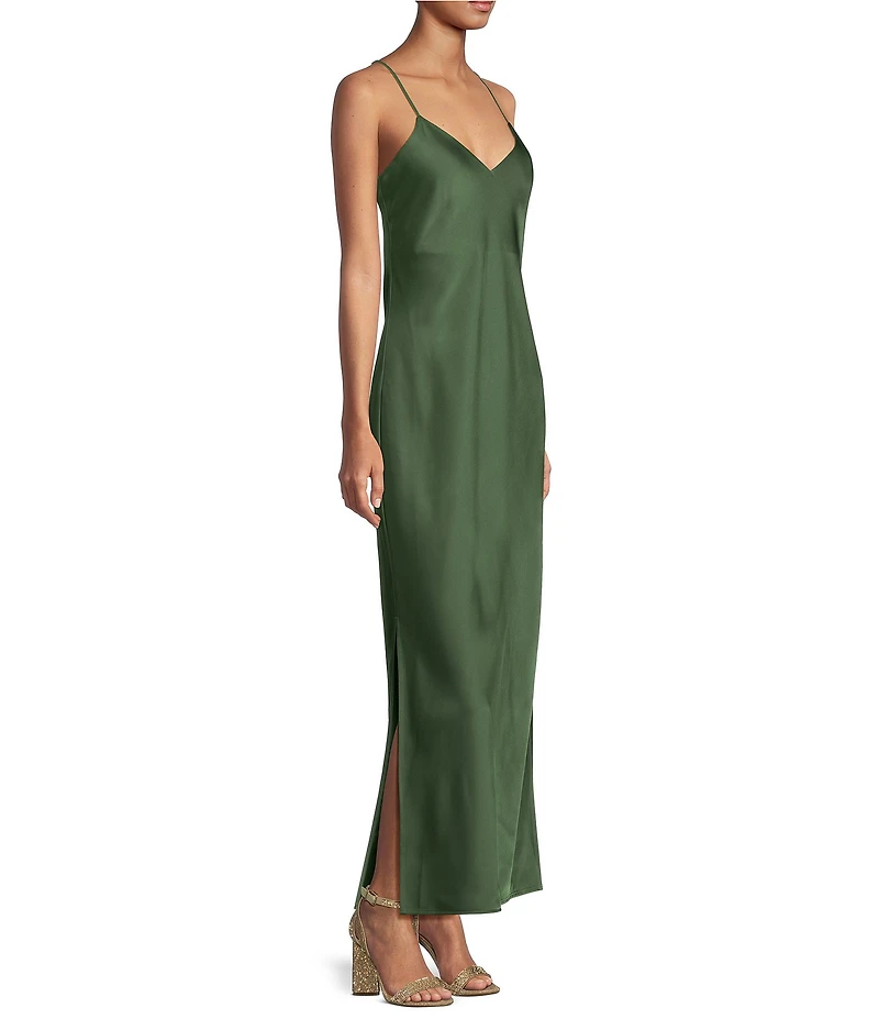 Gianni Bini Haven Satin V-Neck Sleeveless Maxi Slip Dress