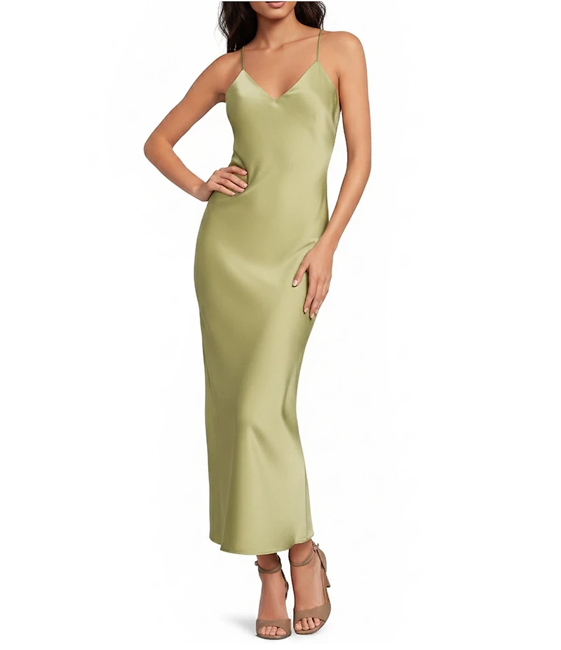 Gianni Bini Haven Satin V-Neck Sleeveless Maxi Slip Dress