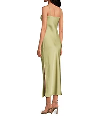 Gianni Bini Haven Satin V-Neck Sleeveless Maxi Slip Dress