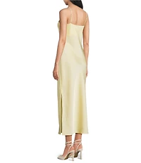 Gianni Bini Haven Satin V-Neck Sleeveless Maxi Slip Dress