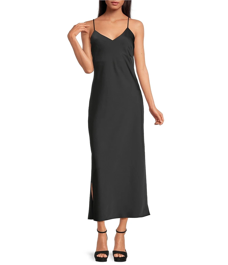 Gianni Bini Haven Satin V-Neck Sleeveless Maxi Slip Dress