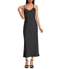 Gianni Bini Haven Satin V-Neck Sleeveless Maxi Slip Dress