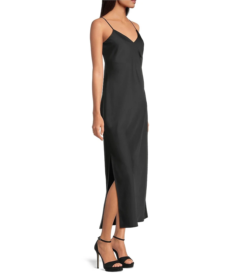 Gianni Bini Haven Satin V-Neck Sleeveless Maxi Slip Dress