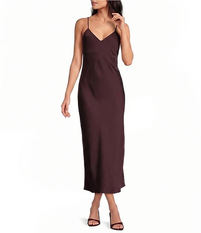 Gianni Bini Haven Satin V-Neck Sleeveless Midi Slip Dress