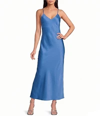 Gianni Bini Haven Satin V-Neck Sleeveless Midi Slip Dress