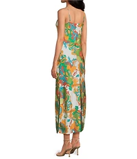 Gianni Bini Haven Scarf Printed V-Neck Sleeveless Satin Slip Maxi Dress