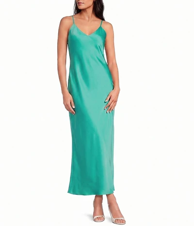 Gianni Bini Haven V-Neck Sleeveless Satin Slip Maxi Dress