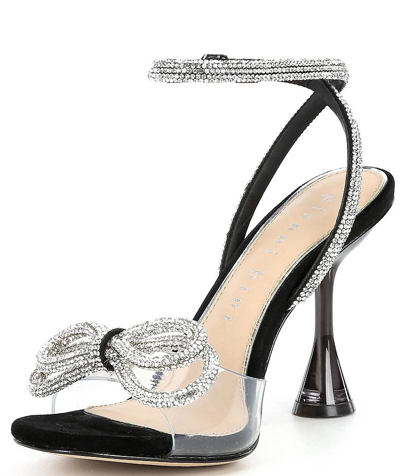 Gianni Bini Haydn Suede Rhinestone Bow Ankle Strap Clear Dress Heels