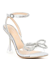 Gianni Bini Haydn Glitter Rhinestone Bow Ankle Strap Clear Dress Heels