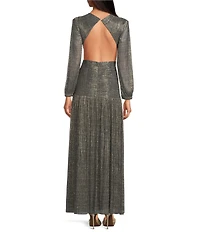 Gianni Bini Hazel Metallic Chiffon V-Neck Long Sleeve Cut Out Dress