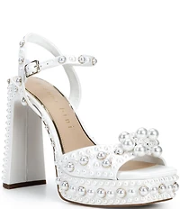 Gianni Bini Hazell Pearl Embellished Ankle Wrap Platform Sandals