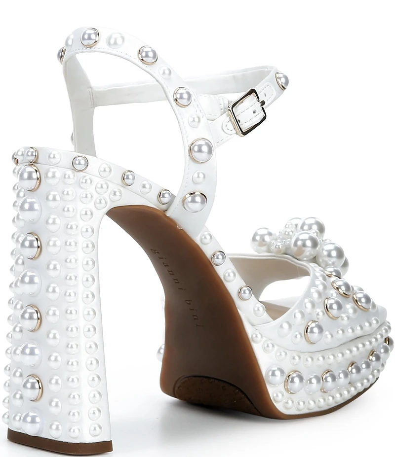 Gianni Bini Hazell Pearl Embellished Ankle Wrap Platform Sandals
