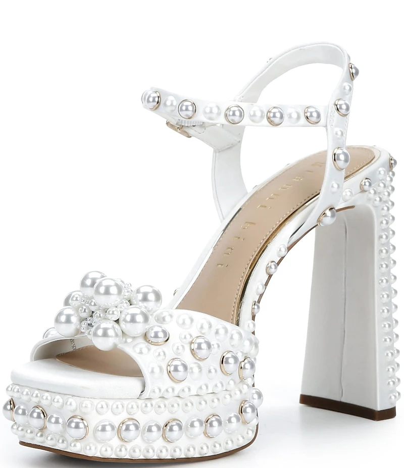 Gianni Bini Hazell Pearl Embellished Ankle Wrap Platform Sandals