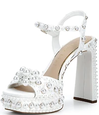 Gianni Bini Hazell Pearl Embellished Ankle Wrap Platform Sandals