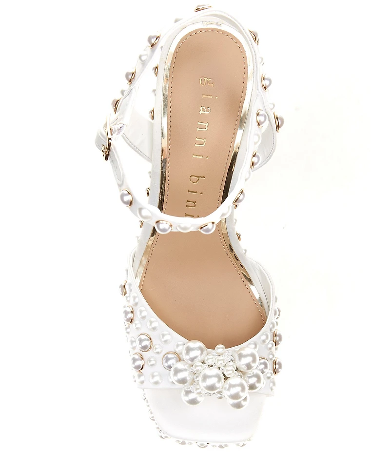 Gianni Bini Hazell Pearl Embellished Ankle Wrap Platform Sandals