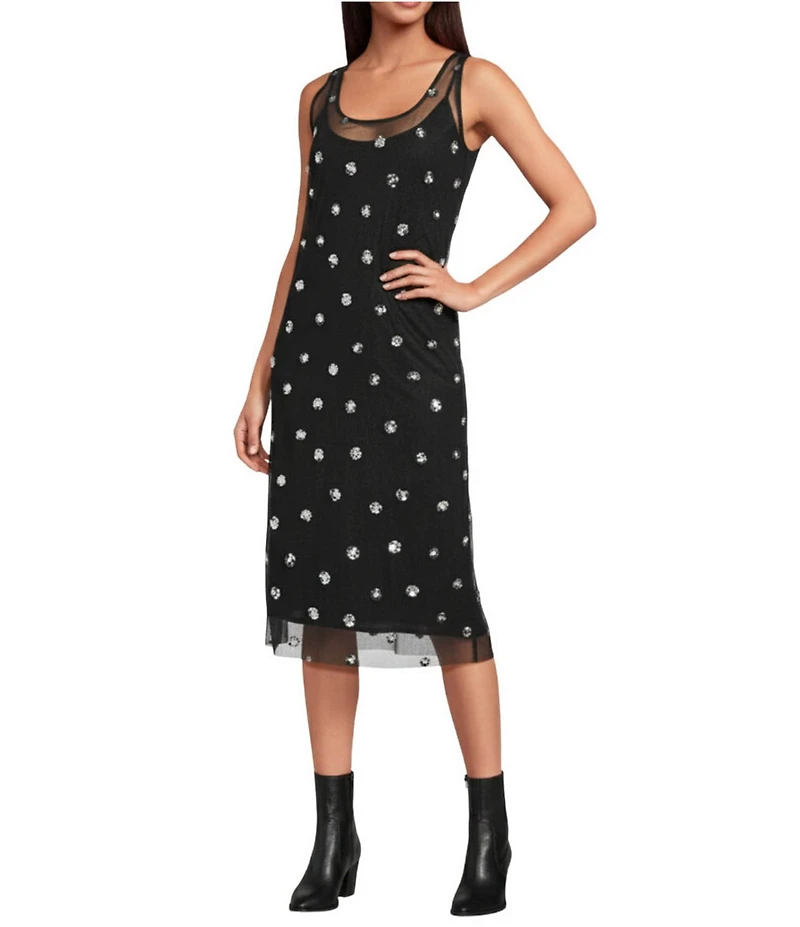 Gianni Bini Heidi Embellished Sheer Mesh Sleeveless Midi Dress