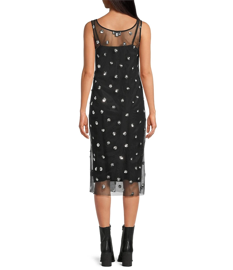 Gianni Bini Heidi Embellished Sheer Mesh Sleeveless Midi Dress