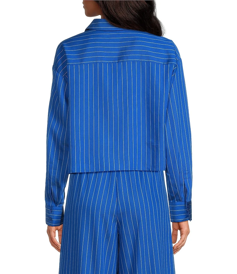 Gianni Bini Ivy Striped Collared Long Sleeve Coordinating Button Front Top