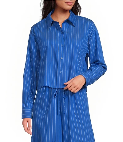 Gianni Bini Ivy Striped Collared Long Sleeve Coordinating Button Front Top