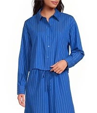 Gianni Bini Ivy Striped Collared Long Sleeve Coordinating Button Front Top