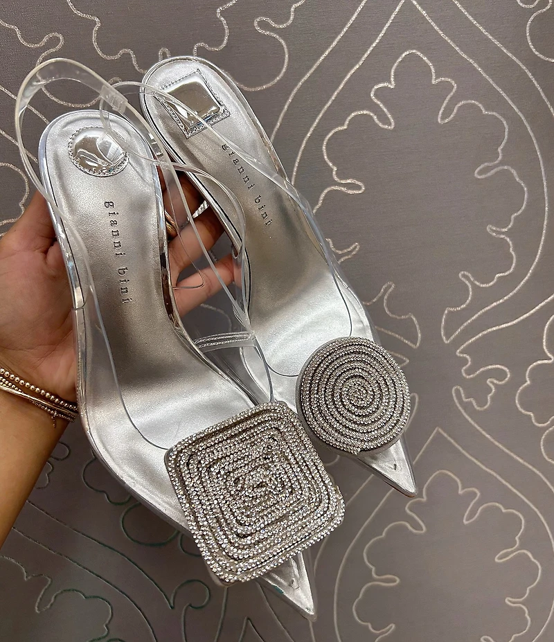 Gianni Bini Jaspar Clear Mismatched Rhinestone Ornament Slingback Pumps