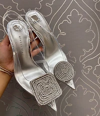 Gianni Bini Jaspar Clear Mismatched Rhinestone Ornament Slingback Pumps