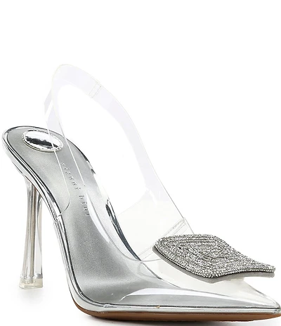 Gianni Bini Jaspar Clear Mismatched Rhinestone Ornament Slingback Pumps