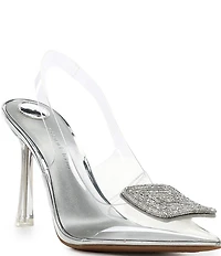 Gianni Bini Jaspar Clear Mismatched Rhinestone Ornament Slingback Pumps