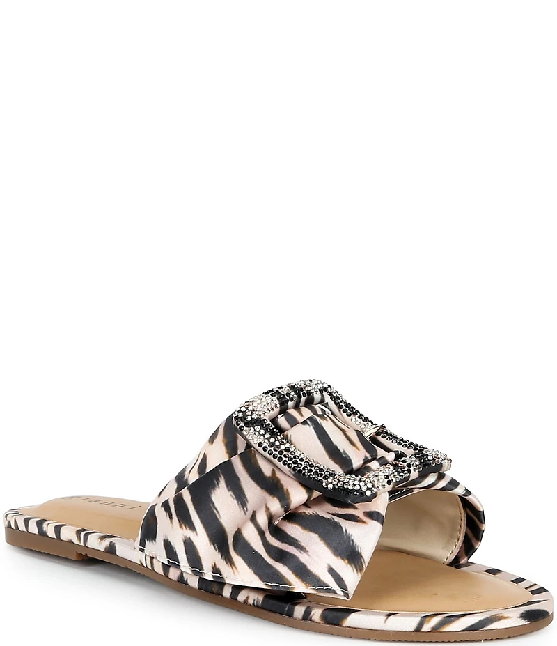 Gianni Bini Jaxson Three Animal Print Mismatched Rhinestone Buckle Slide Sandals
