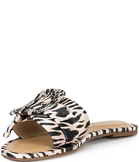 Gianni Bini Jaxson Three Animal Print Mismatched Rhinestone Buckle Slide Sandals