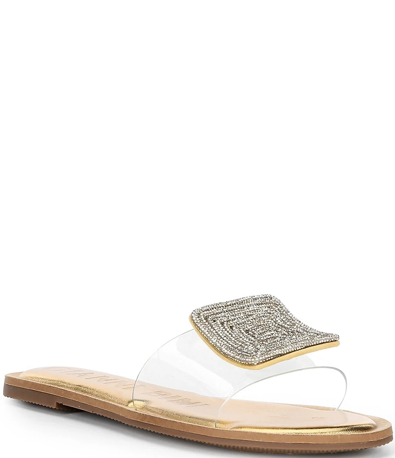 Gianni Bini Jaxx Clear Mismatched Rhinestone Ornament Flat Slide Sandals