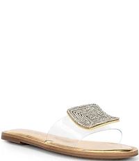 Gianni Bini Jaxx Clear Mismatched Rhinestone Ornament Flat Slide Sandals
