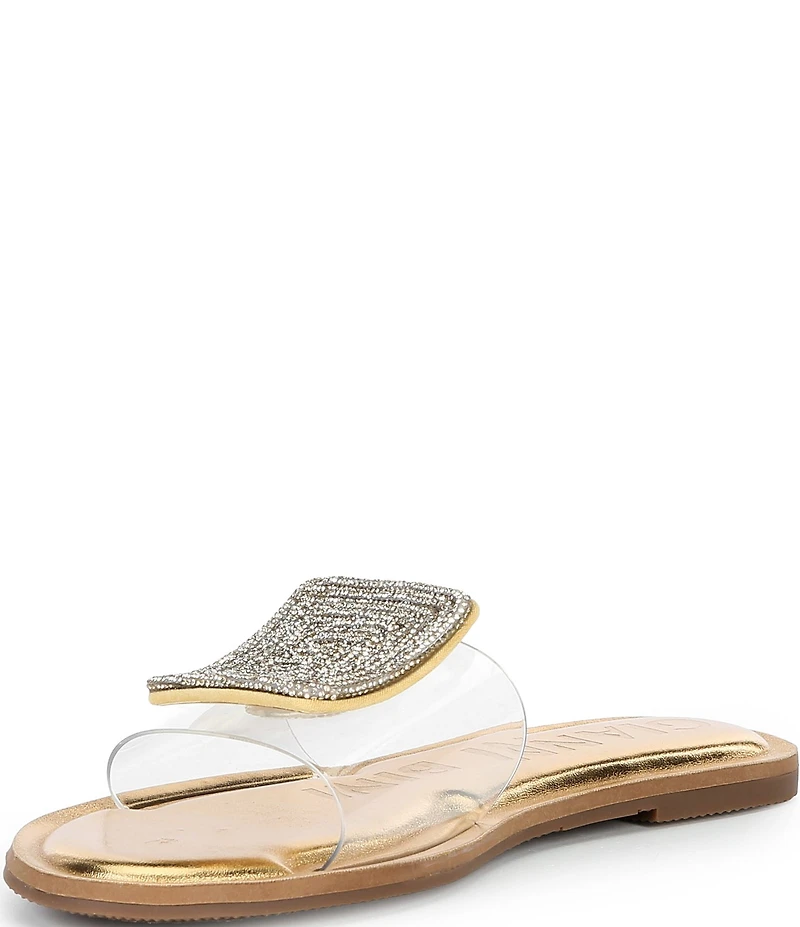 Gianni Bini Jaxx Clear Mismatched Rhinestone Ornament Flat Slide Sandals