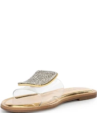 Gianni Bini Jaxx Clear Mismatched Rhinestone Ornament Flat Slide Sandals