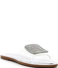 Gianni Bini Jaxx Clear Mismatched Rhinestone Ornament Flat Slide Sandals