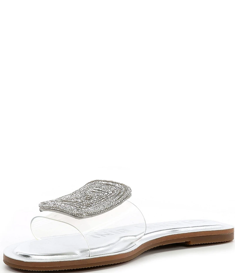 Gianni Bini Jaxx Clear Mismatched Rhinestone Ornament Flat Slide Sandals