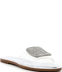 Gianni Bini Jaxx Clear Mismatched Rhinestone Ornament Flat Slide Sandals