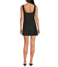 Gianni Bini Jayden Polka Dot Print Boatneck Sleeveless Linen Mini Dress