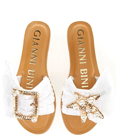 Gianni Bini Jelen Mismatched Pearl Starfish Ornament Slide Sandals
