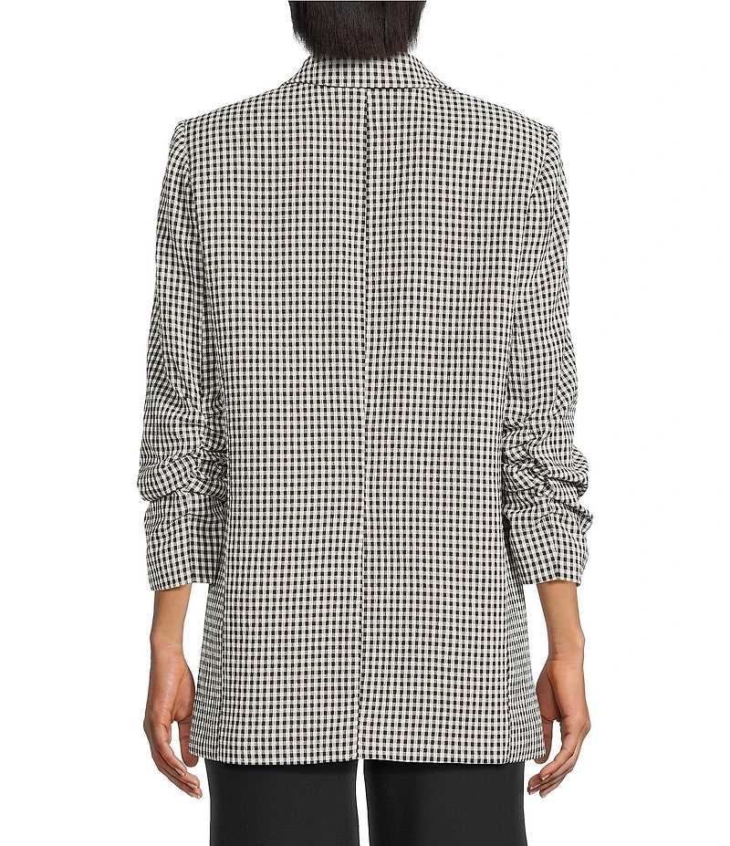 Gianni Bini Jemma Gingham Print Shawl Collar Ruched 3/4 Sleeve Coordinating Boyfriend Blazer
