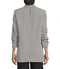 Gianni Bini Jemma Gingham Print Shawl Collar Ruched 3/4 Sleeve Coordinating Boyfriend Blazer