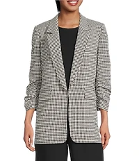 Gianni Bini Jemma Gingham Print Shawl Collar Ruched 3/4 Sleeve Coordinating Boyfriend Blazer