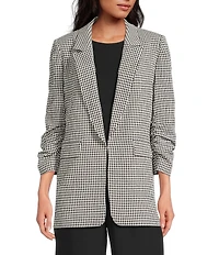 Gianni Bini Jemma Gingham Print Shawl Collar Ruched 3/4 Sleeve Coordinating Boyfriend Blazer