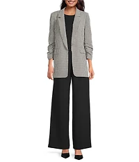 Gianni Bini Jemma Gingham Print Shawl Collar Ruched 3/4 Sleeve Coordinating Boyfriend Blazer