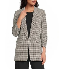 Gianni Bini Jemma Gingham Print Shawl Collar Ruched 3/4 Sleeve Coordinating Boyfriend Blazer