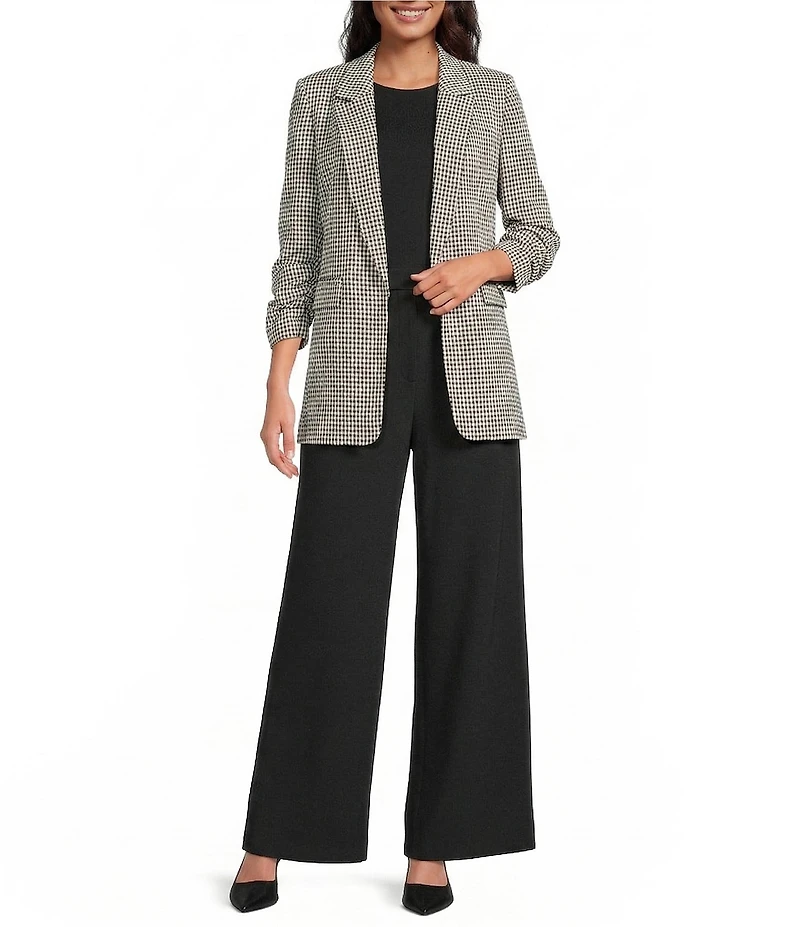 Gianni Bini Jemma Gingham Print Shawl Collar Ruched 3/4 Sleeve Coordinating Boyfriend Blazer