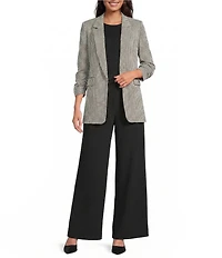 Gianni Bini Jemma Gingham Print Shawl Collar Ruched 3/4 Sleeve Coordinating Boyfriend Blazer