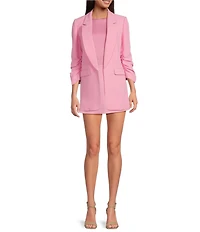 Gianni Bini Jemma Ruched 3/4 Sleeve Shawl Collar Twill Boyfriend Blazer