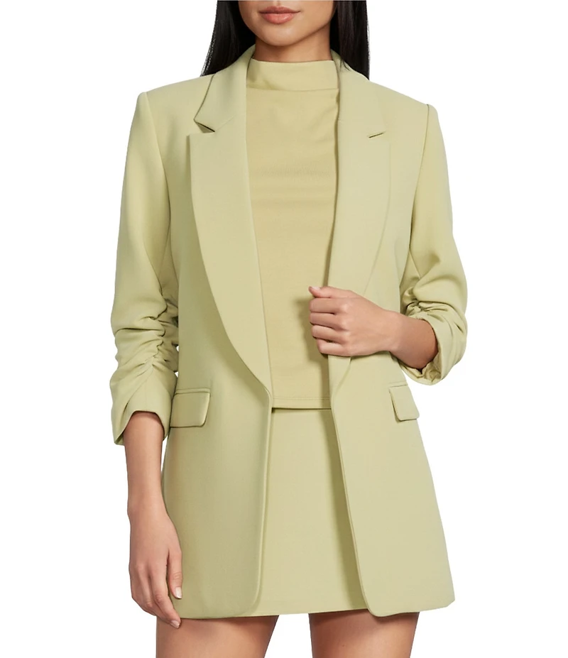Gianni Bini Jemma Ruched 3/4 Sleeve Shawl Collar Twill Boyfriend Blazer